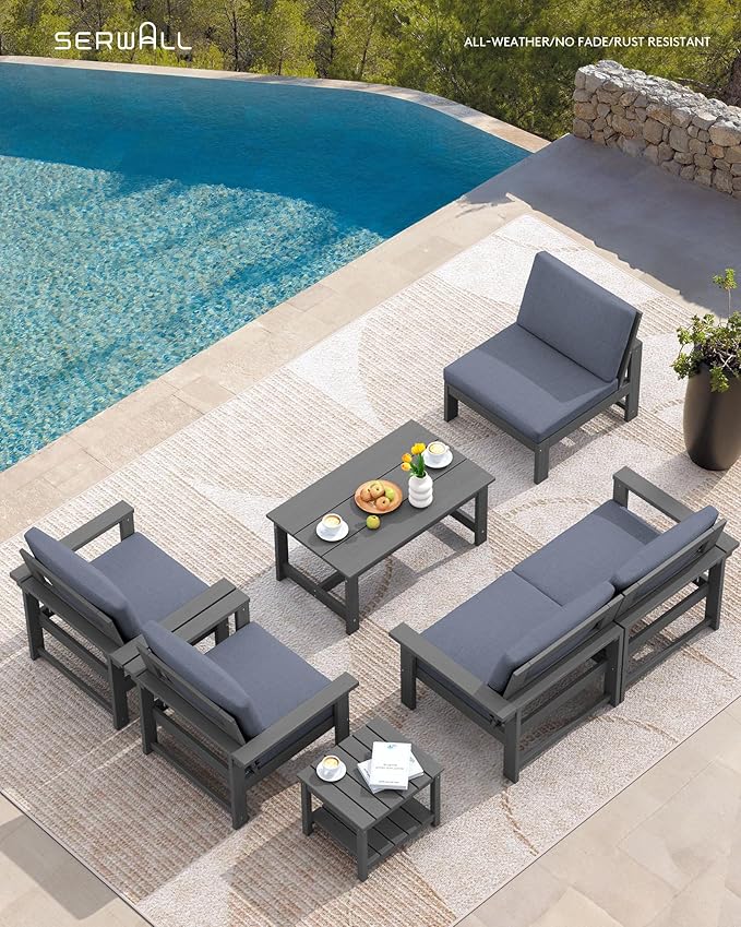 SERWALL HDPE Patio Furniture Set, 7-piece Outdoor Sectional Sofa Set, All - Image 7