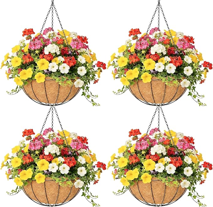 4 Pack 8 Inch Hanging Baskets for Plants Outdoor Metal Hanging Planter Hanging by Qusuxi