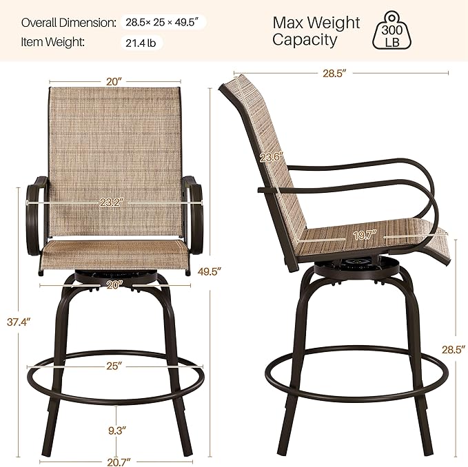 Yaheetech Patio Swivel Barstools Outdoor Chairs Set of 6, High Bistro Stools - Image 3