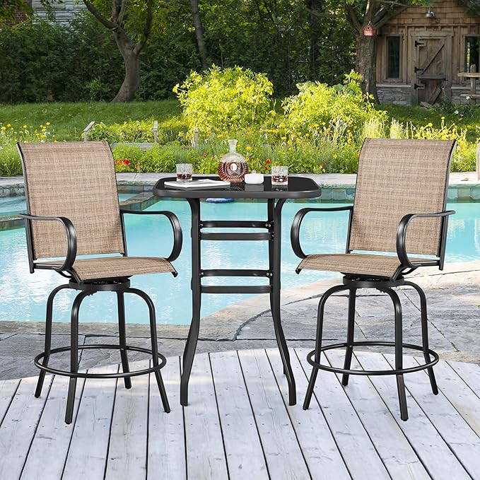 Yaheetech Patio Swivel Bar Stools Outdoor Chairs Set of 2 Outdoor High Bistro - Image 4