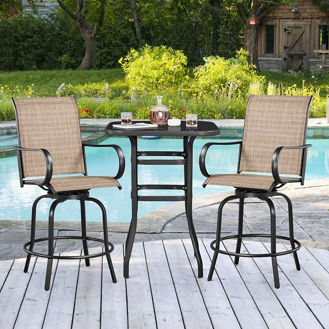 Yaheetech Patio Swivel Barstools Outdoor Chairs Set of 4, High Bistro Stools - Image 9