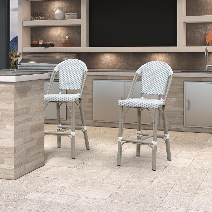 PURPLE LEAF French Bar Stools Set of 2 Champagne Print Finish Outdoor Bar Stools - Image 2