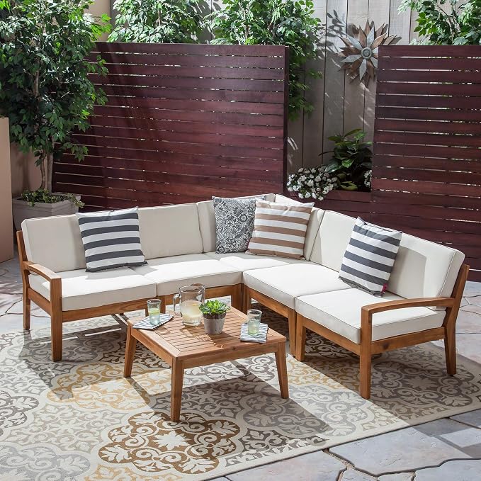 Great Deal Furniture Noble House Grenada Outdoor Acacia Wood 5 Seater Sectional - Image 2