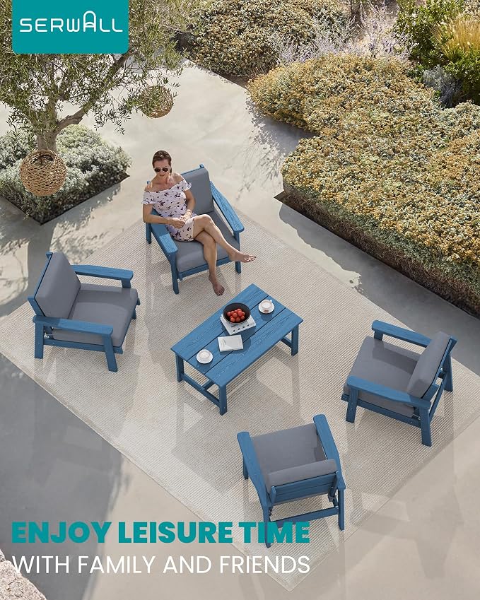 SERWALL Outdoor Patio Furniture Set, 5 Piece HDPE Patio Conversation Sets - Image 9