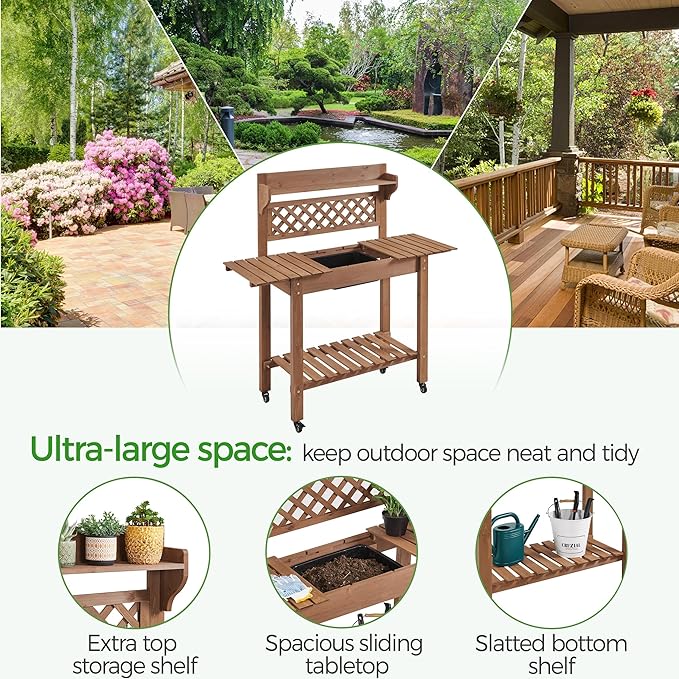 Yaheetech Potting Bench Table Outdoor Garden Horticulture Wooden Workstation - Image 4
