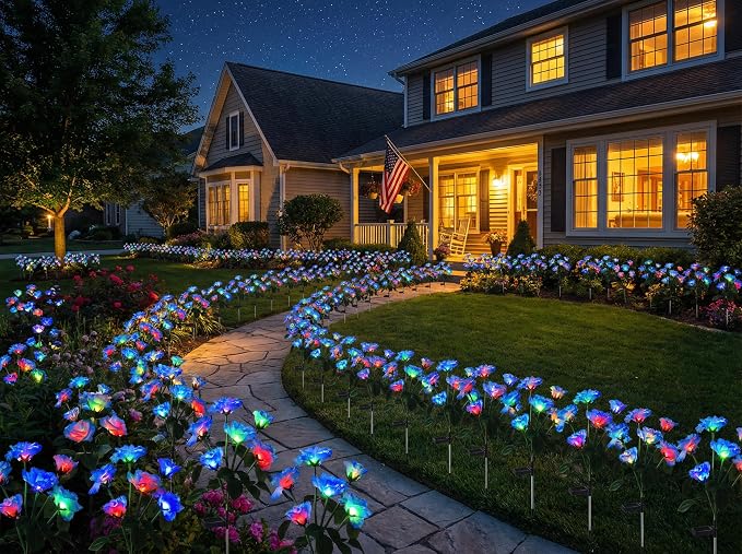 Solar Garden Rose Lights by FANCYPOP, 2 Pack Most Realistic 12 LED Flower Stake - Image 5