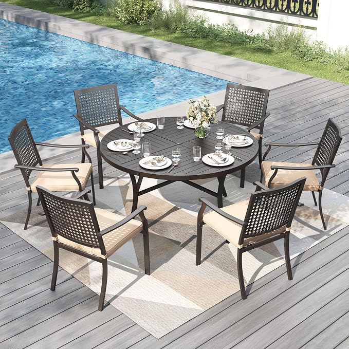 PHI VILLA 7 Pieces Outdoor Round Dining Set - Image 2