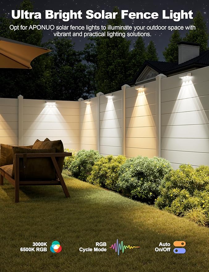 APONUO Solar Fence Lights Outdoor Waterproof, Fence Lights Solar Powered - Image 5