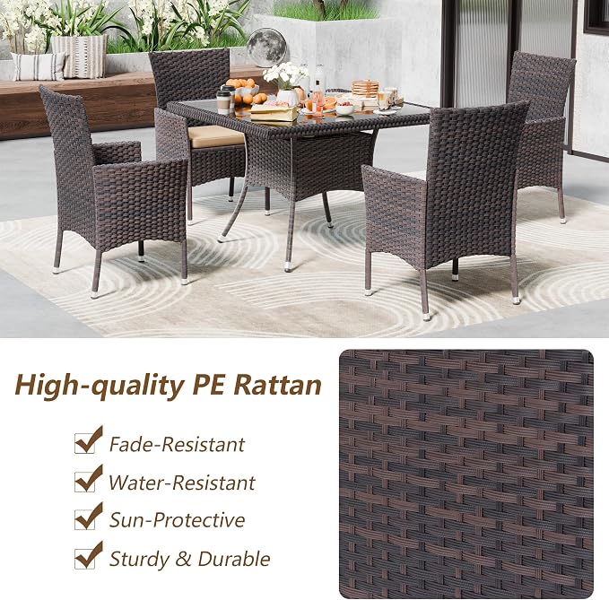 Kullavik 5-Piece Outdoor Dining Set Patio Rattan Furniture Set, Patio Dining - Image 3