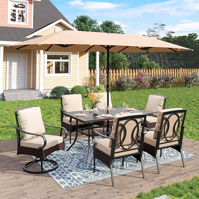 PHI VILLA Outdoor Dining Set for 6, All-Weather Patio Table and Chairs Set for 6 by PHIVILLAThepioneerofcomfortablehouseholdsupplies