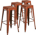 Flash Furniture Kai Commercial Grade 4 Pack 30" High Backless Distressed Orange by FlashFurniture