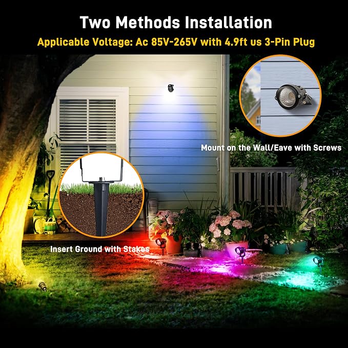 12W RGBW Color Changing Landscape Spotlights, 110V Plug-in Outdoor LED Spot - Image 7