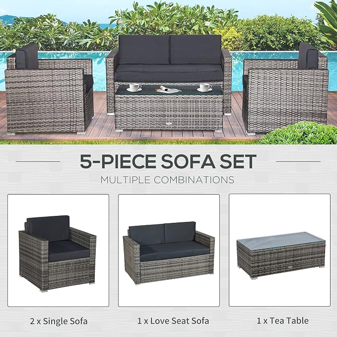 Outsunny 4 Piece Wicker Patio Furniture Set - Image 4