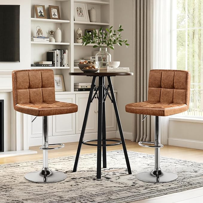 Yaheetech Bar Stools Set of 2, PU Leather Swivel Barstools, Height Adjustable - Image 4