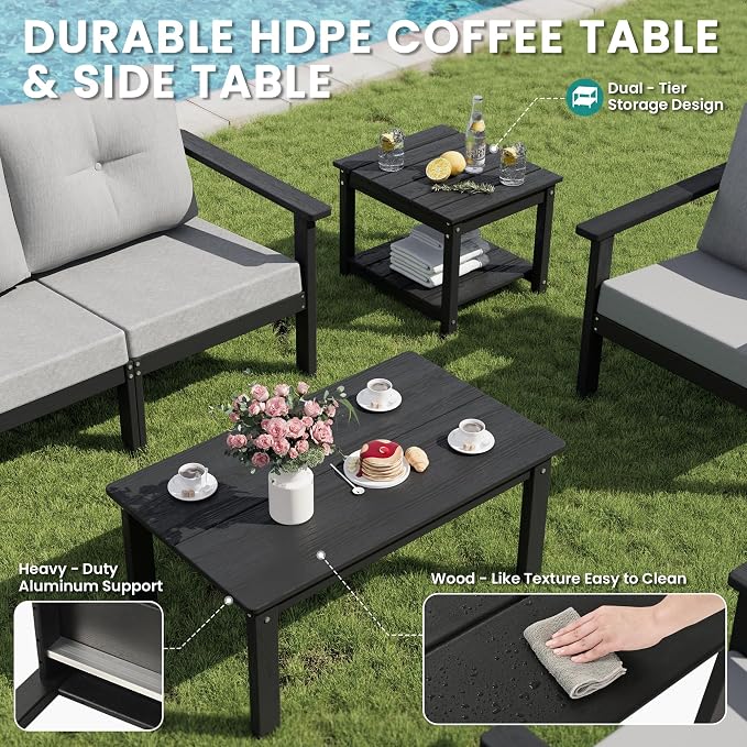 6-Piece HDPE Patio Furniture Set, Outdoor Sectional Sofa Set, All Weather - Image 7