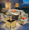 9-Piece Outdoor Sectional Sofa Set w/ 42" Fire Pit – L-Shaped Wicker Patio by CAODOCPatioFurniture