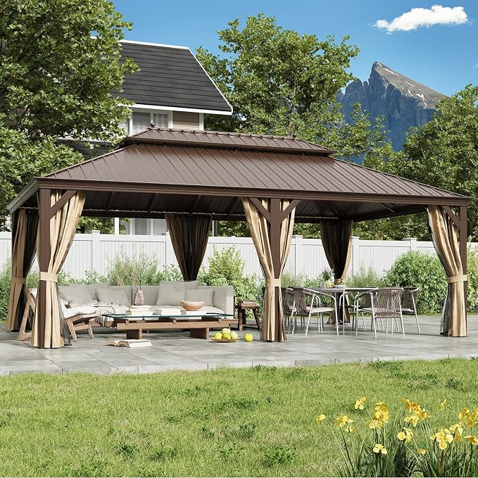 EROMMY 14'x22' Hardtop Gazebo Double Roof Galvanized Steel Canopy Outdoor by EROMMY