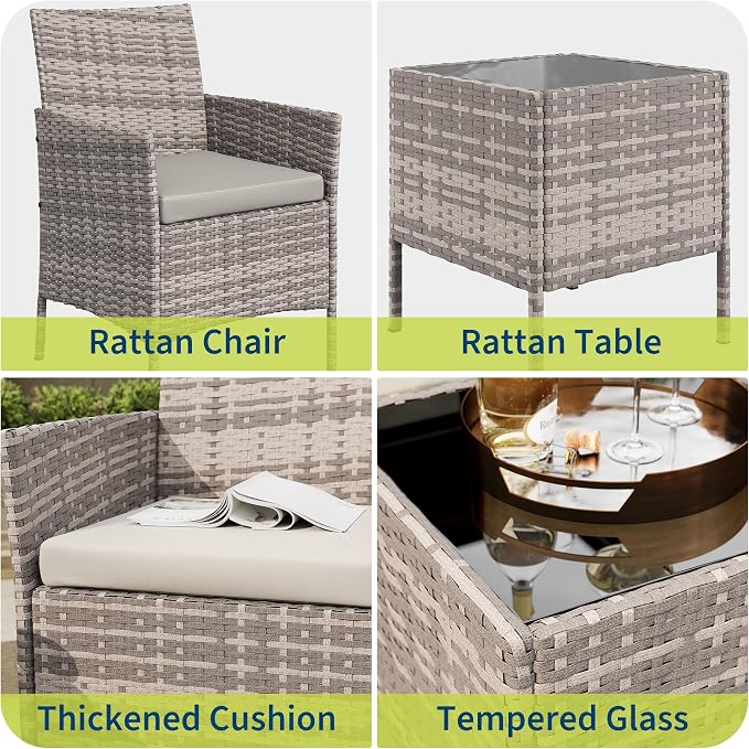 GAOMON 3-Piece Patio Furniture Set, Modern PE Rattan Conversation Set - Image 6