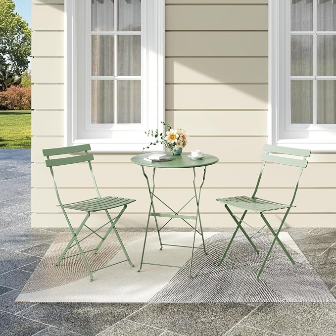 Bistro Table and Chairs Set of 2, 3 Piece Outdoor/Indoor Folding Patio Bistro - Image 8