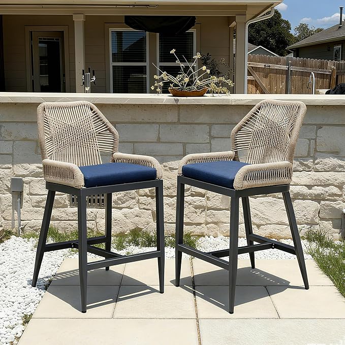 PURPLE LEAF Patio Counter Height Bar Stools 24" H Set of 2 Modern Rattan Bar by PURPLELEAF