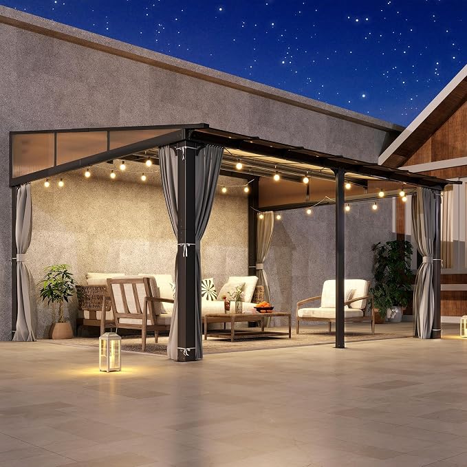 COVERONICS 12' x 14' Aluminum Frame Lean-to Gazebo, Wall-Mounted Polycarbonate - Image 3