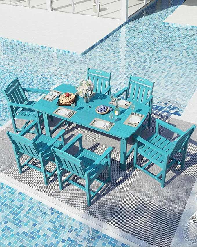 Ciokea HDPE Outdoor Dining Set, 7-Piece Patio Table and Chairs Set - Image 7