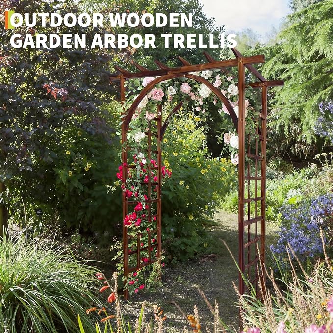 85 in Wooden Garden Arbor, Solid Fir Wood Trellis - Image 5