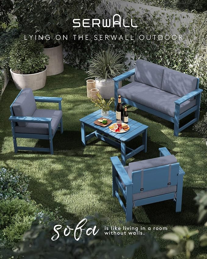 SERWALL 4 Pieces HDPE Outdoor Sofa Set - Image 8
