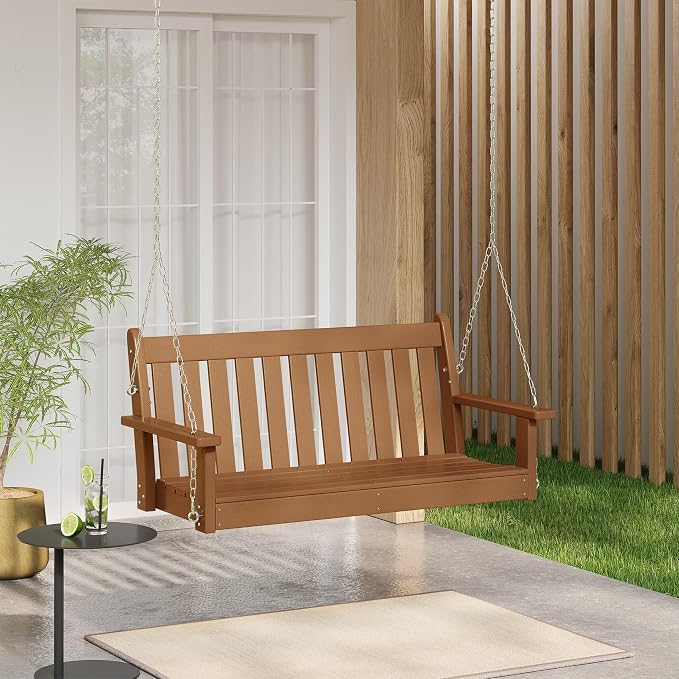 COSTAELM Paradise Outdoor Patio HDPE Hanging Front Porch Swing Bench - Image 2