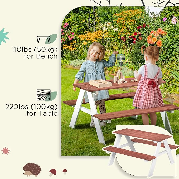 Outsunny Kids Picnic Table Set, Wooden Table & Bench Set, Kids Patio Furniture - Image 5