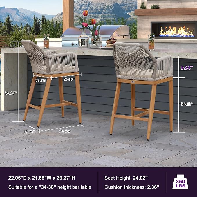 PURPLE LEAF Patio Counter Height Bar Stool 24" H Modern 1 Piece Rattan Outdoor - Image 3