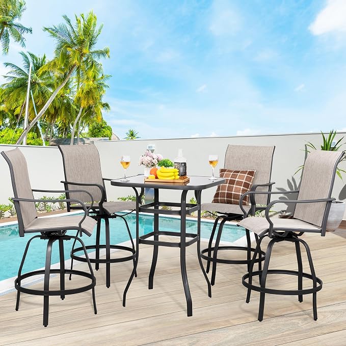 Shintenchi 5 Piece Patio Swivel Bar Set, Outdoor Patio Bar Table and Chairs Set by Shintenchi