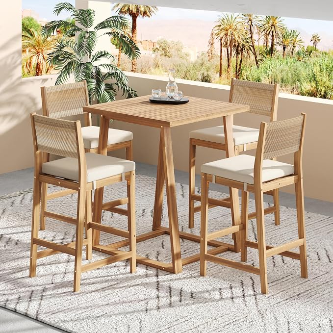 Merax 5 Pieces Acacia Wood Outdoor Patio Bar Set by Merax