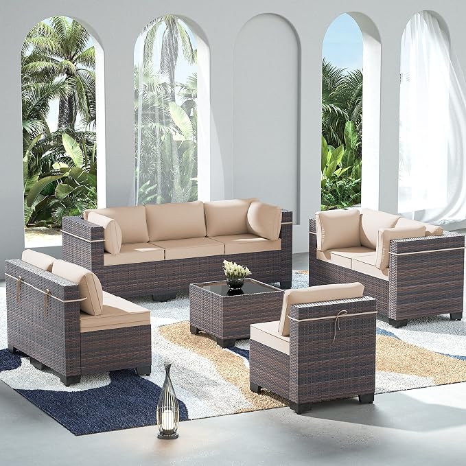 Outdoor Patio Furniture Set, 9 Pieces Outdoor Sectional Furniture Patio Set by ASJMR