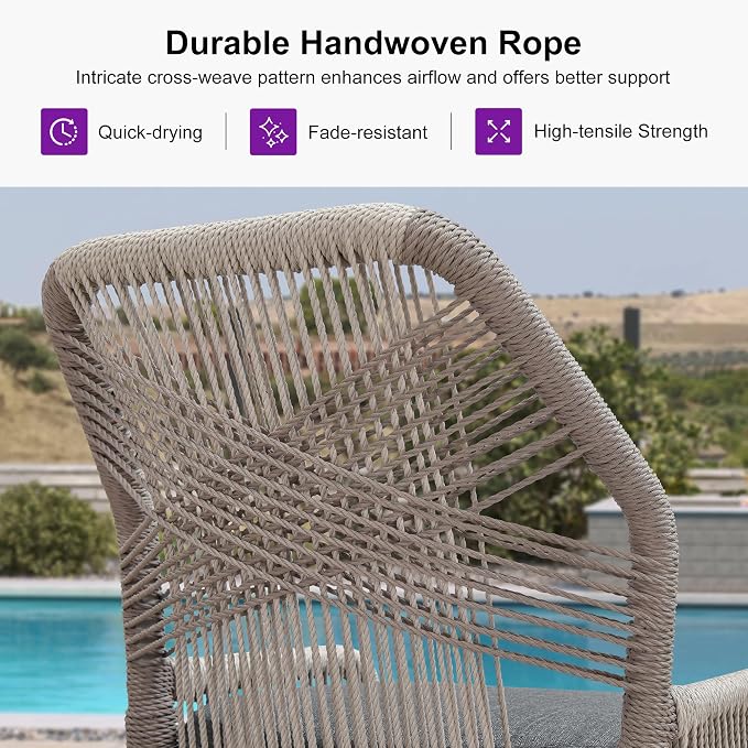 PURPLE LEAF Patio Bar Stool Counter Height Set of 2 Outdoor Rattan Chairs - Image 5