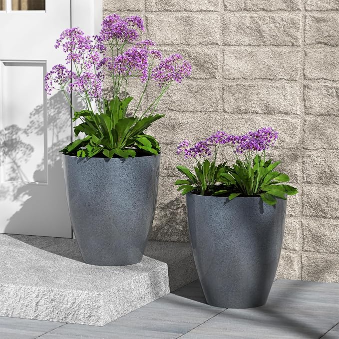 QCQHDU 10 inch Tall Planters for Indoor & Outdoor Plants, 2 Pack Sturdy - Image 4