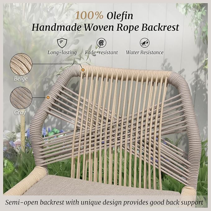 Outdoor Bar Stools, Rattan Outdoor Counter Height Bar Stools Set of 4, 26.5" H - Image 4