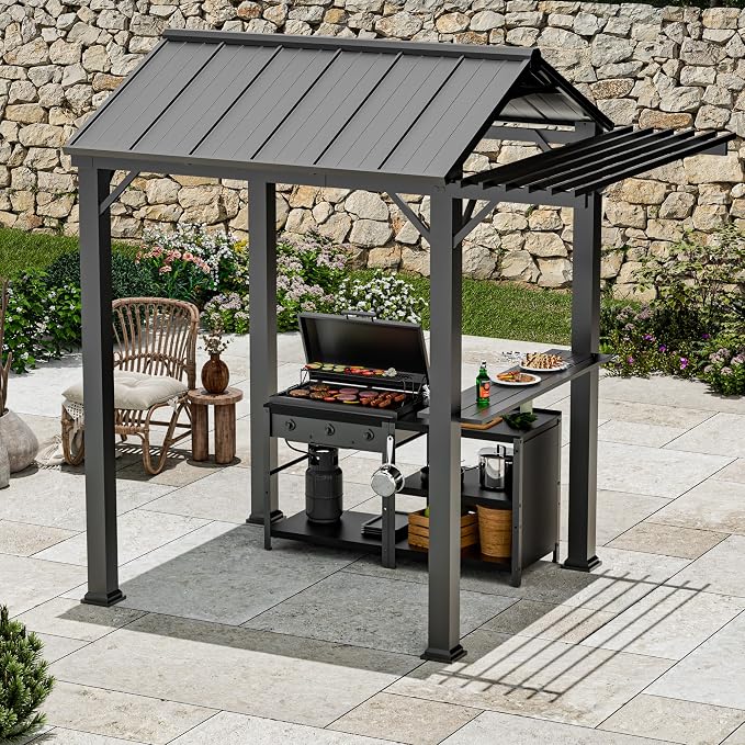 Grill Gazebo 6' x 8' with Galvanized Steel Roof and Pergola Extension, BBQ by CoveredOutdoor
