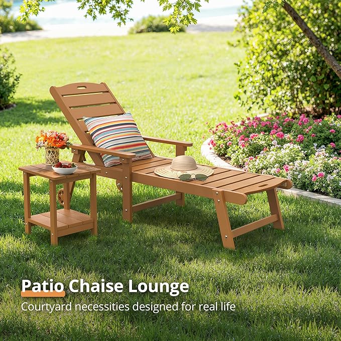 LUE BONA Outdoor Chaise Lounge Chairs Set of 2, HDPS Chaise Lounger, 5 - Image 4