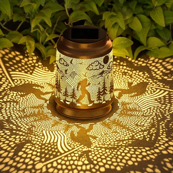 Bigfoot Solar Lantern for Garden Outdoor Decor – Hanging Metal Light Decoration by Homedecorexpert