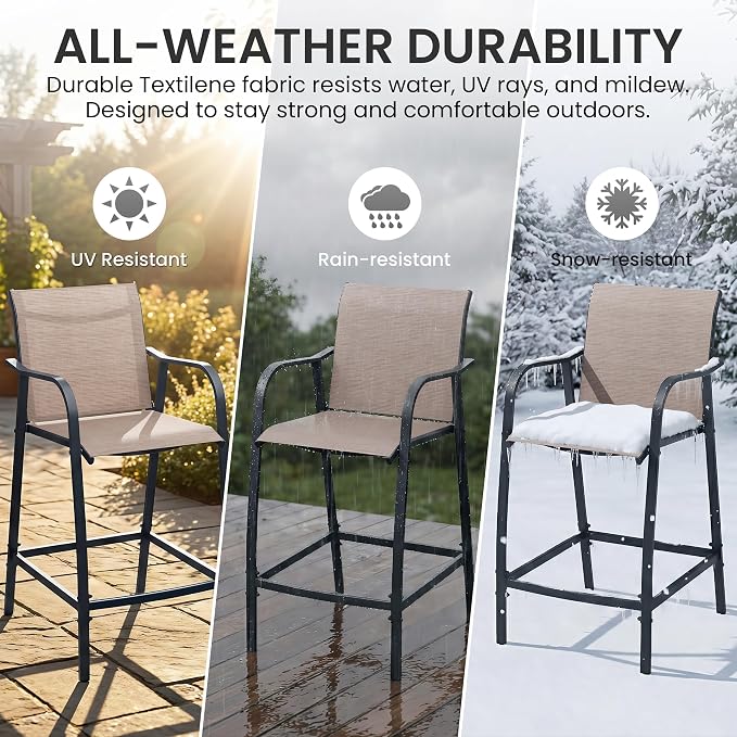 Crestlive Products Outdoor Bar Stools Set of 2, Bar Height Patio Chairs - Image 4