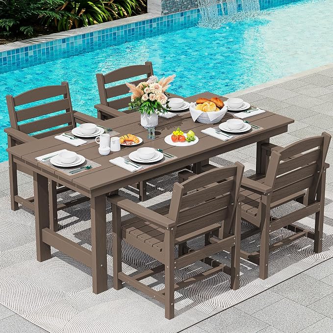SERWALL Outdoor Dining Sets for 4, Outdoor HDPE Dining Furniture Set by SERWALL