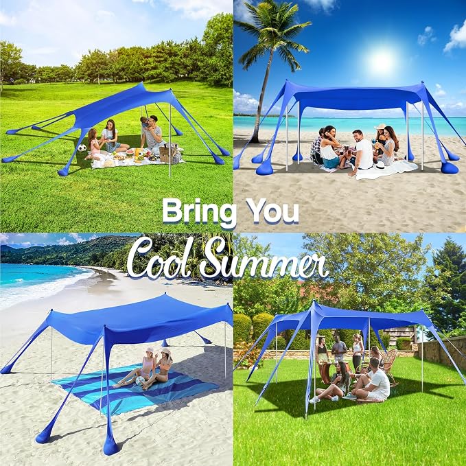Rhino Valley Beach Tent Shade Canopy UPF50+ Protection, 8 Sandbags, 4 Stability - Image 8