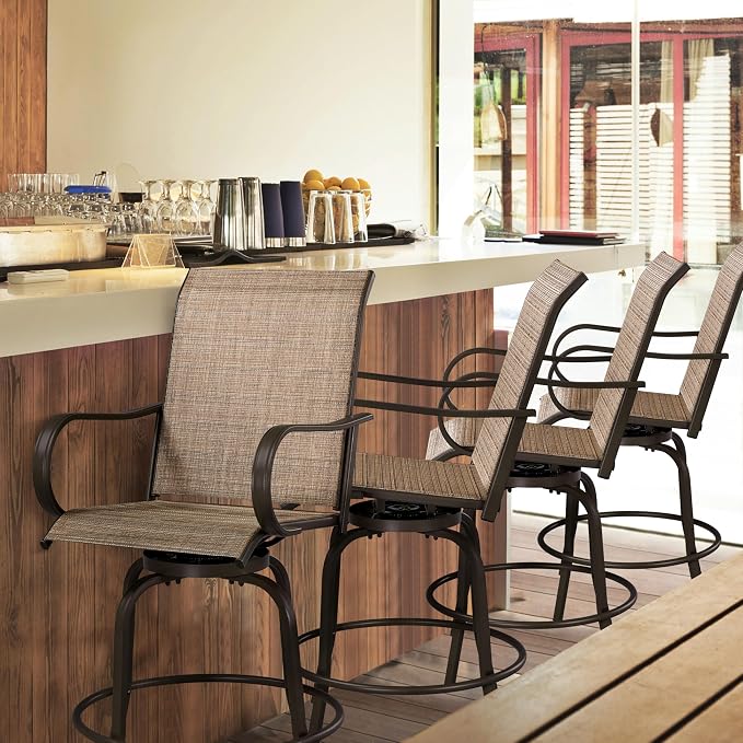 Yaheetech Patio Swivel Barstools Outdoor Chairs Set of 6, High Bistro Stools - Image 9