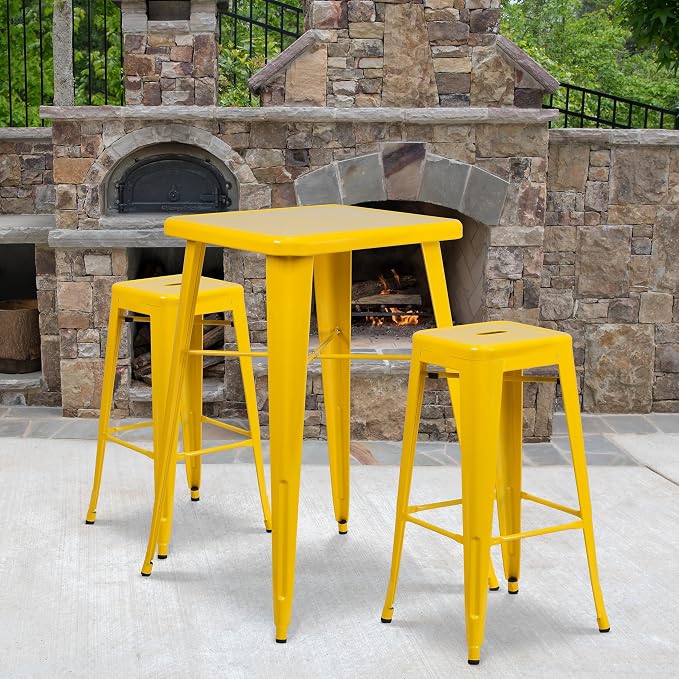 Flash Furniture Lily 4 Pack Commercial Grade 30" High Backless Yellow Metal - Image 2