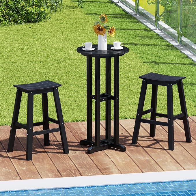 Tangkula 21.5" Round Bar Table, Patio HDPE Bar Height Dining Table w/Slatted - Image 8