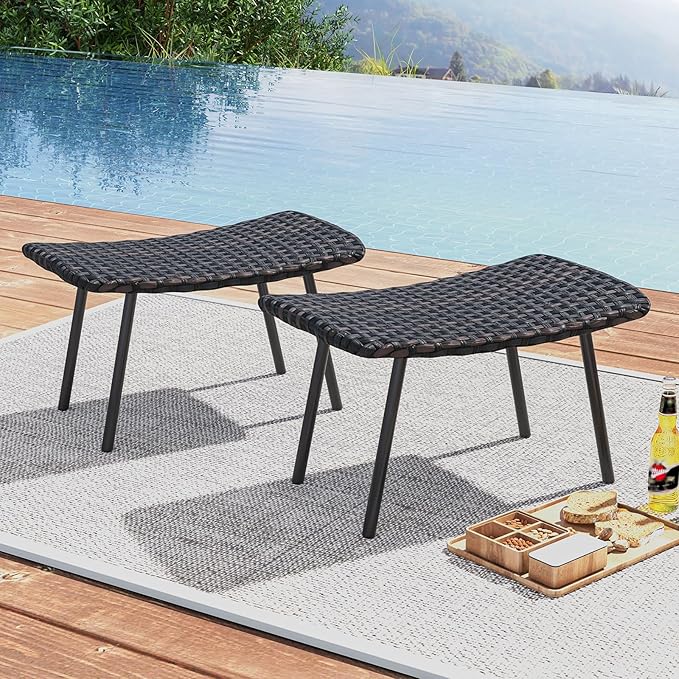 Tangkula Set of 2 Patio Ottomans, Outdoor Wicker Footrest Extra Seating - Image 2
