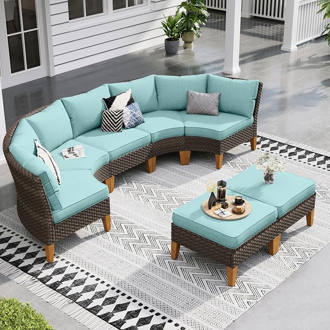 Sophia & William Outdoor Wicker Sectional Sofa Set, 7 Piece Half Moon Curved by SophiaWilliam