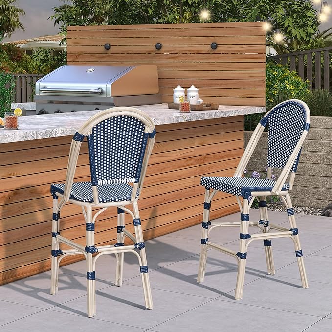 PURPLE LEAF French Bar Stool Set of 4 White Print Finish Patio Bar Stools - Image 2