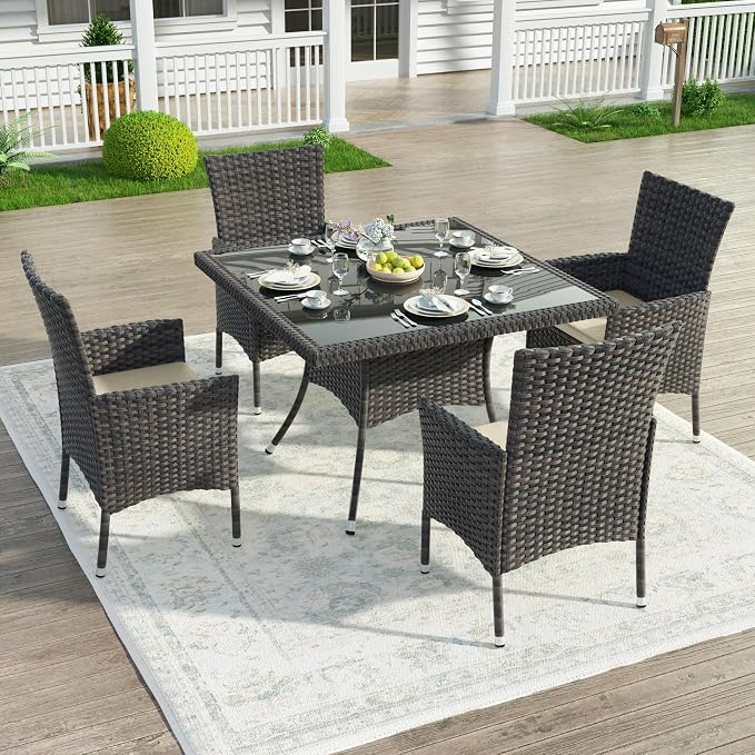 Kullavik 5-Piece Outdoor Dining Set Patio Rattan Furniture Set, Patio Dining - Image 6